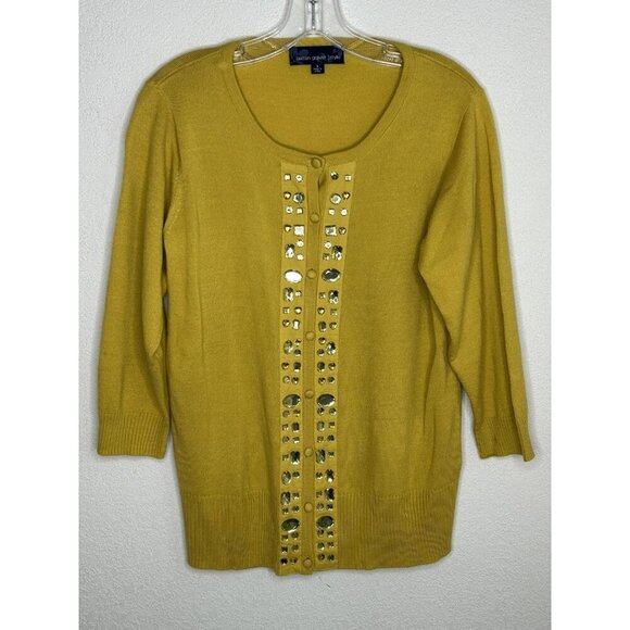 Susan Graver Sweater Womens Small Jeweled Cardigan Embellished Button 3/4 Sleeve - Picture 1 of 13
